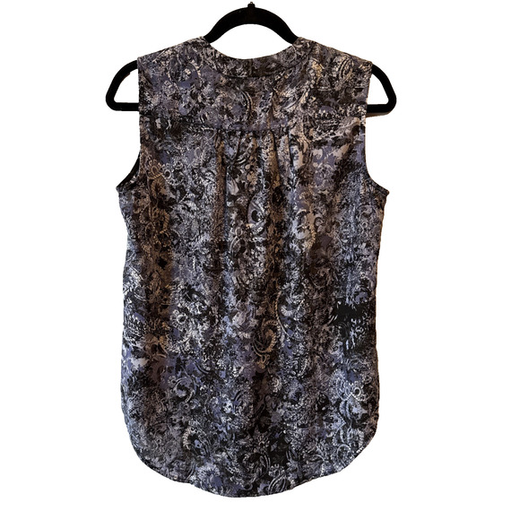 Nine West Women's S Whimsigoth V Neck Sleeveless Blouse Black Purple Floral Boho - Picture 2 of 9